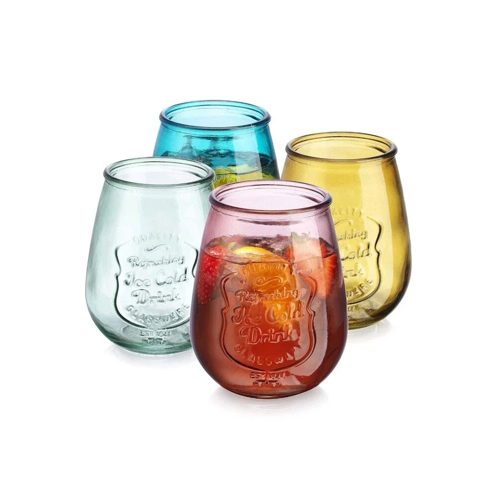 Glaver's Stemless Wine Glasses Set of 4 – 21oz 21 Ounces, Ice Cold-Multicolor